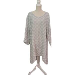 Flax Designs Sz L Linen Dress Tunic Dots Natural Cream Ivory L 3/4 Long Sleeve